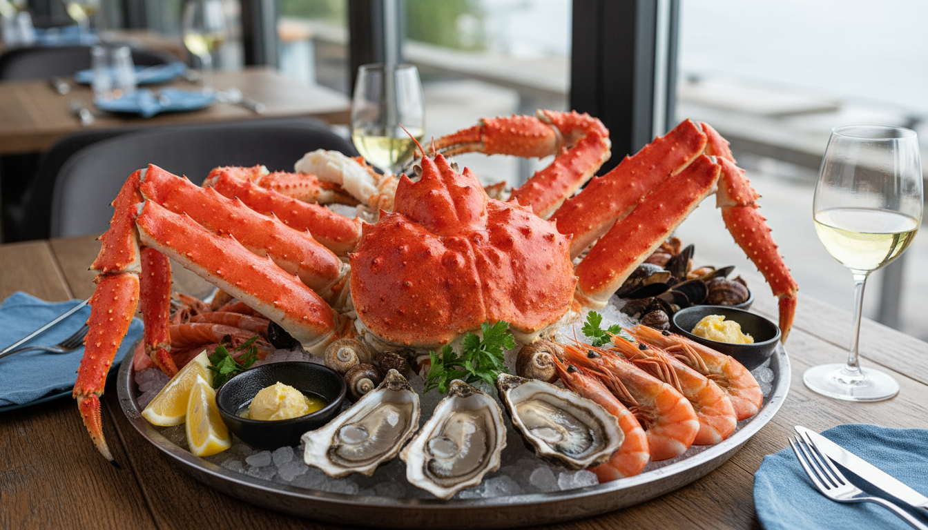 Fresh Kamchatka crab and seafood