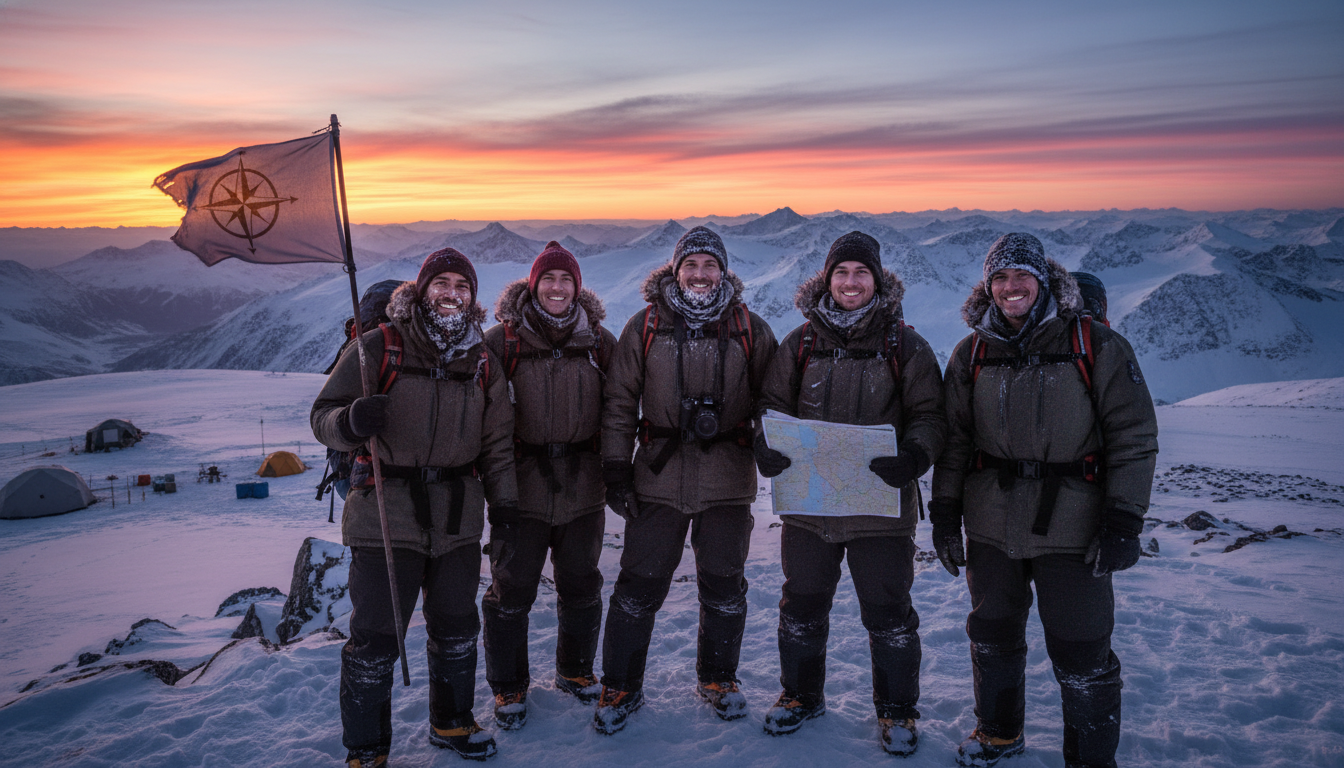 Team of explorers smiling