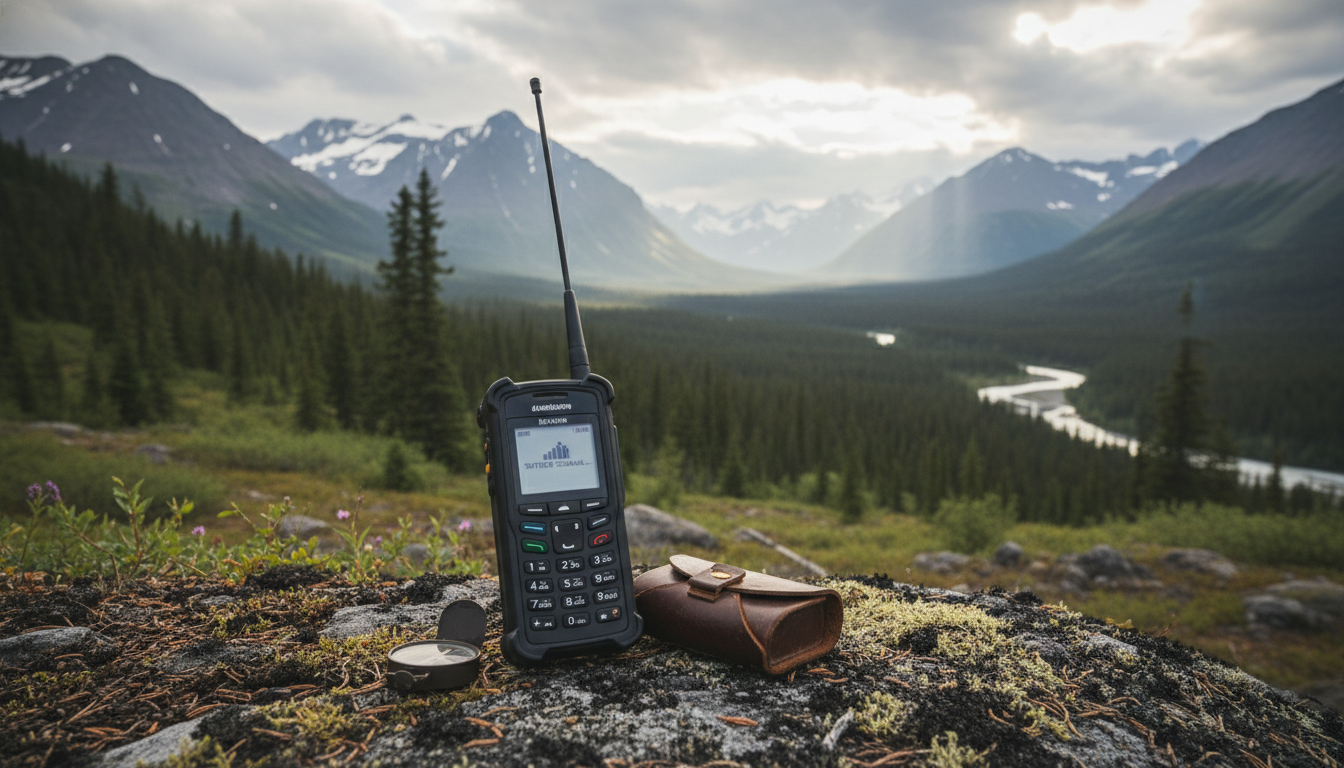 Satellite phone in wilderness